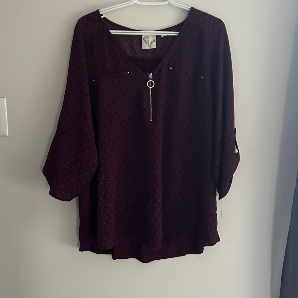 Chic Burgundy Top with Gold Zipper